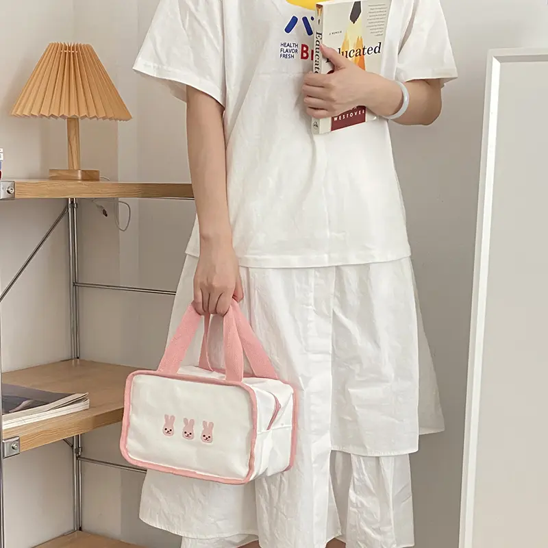 Women Cute Bears Bunnies Lunch Bag Girls Insulated Canvas Cooler Handbag Aluminium Foil Thermal Food Box Picnic Dinner Container