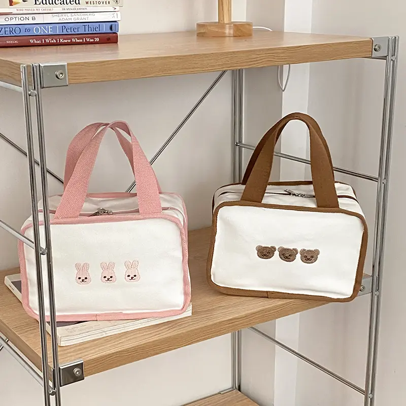 Women Cute Bears Bunnies Lunch Bag Girls Insulated Canvas Cooler Handbag Aluminium Foil Thermal Food Box Picnic Dinner Container