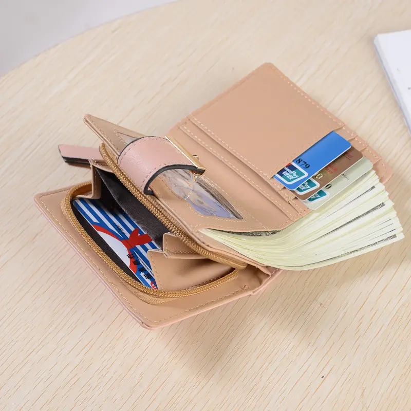 Women Square Wallet Leaf Hollow Design Soft PU Leather Female Hasp Zipper Purse Lady Small Money Bag Cute Card Holder Wholesale