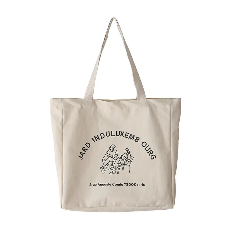 Women Large Canvas Bag  Jardin du Luxembourg Cotton Cloth Shoulder Bag French Letter Print Big Handbag Casual Tote Shopping Bags