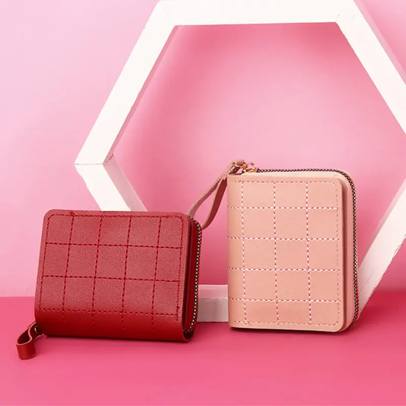 Women's Short Wallets Square Zipper Mini Money Bag Korean Version Cute Pocket Purse Credit ID Card Holder Case Clip