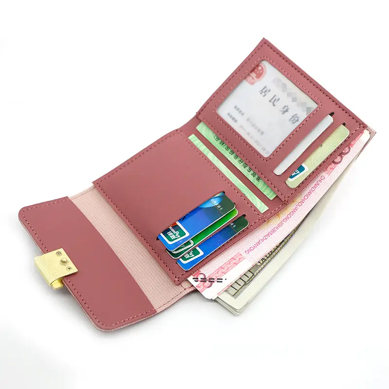 Fashion Ladies Short Wallet Three-fold Square Wallet Metal Buckle Multiple Cards Holder Female Coin Purse