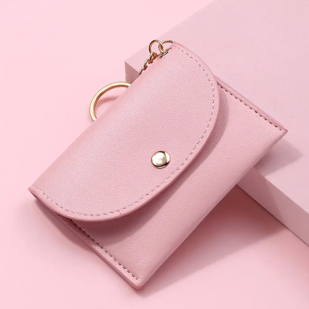 Coin Purse Women Simple Fashion PU Leather Buckle Ultra-thin Mini Change Purses Keychain Wallets Card Holder Pouch Small Wallet