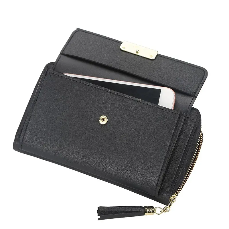 New Women Wallet Solid Leather Shoulder Straps Shoulder Bag Mobile Phone Big Card Holders Wallet Handbag Pockets Girls
