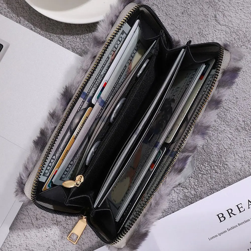 Fashion Plush Zero Wallet Multifunctional Leopard Print Card Bag Large Capacity Portable Purse