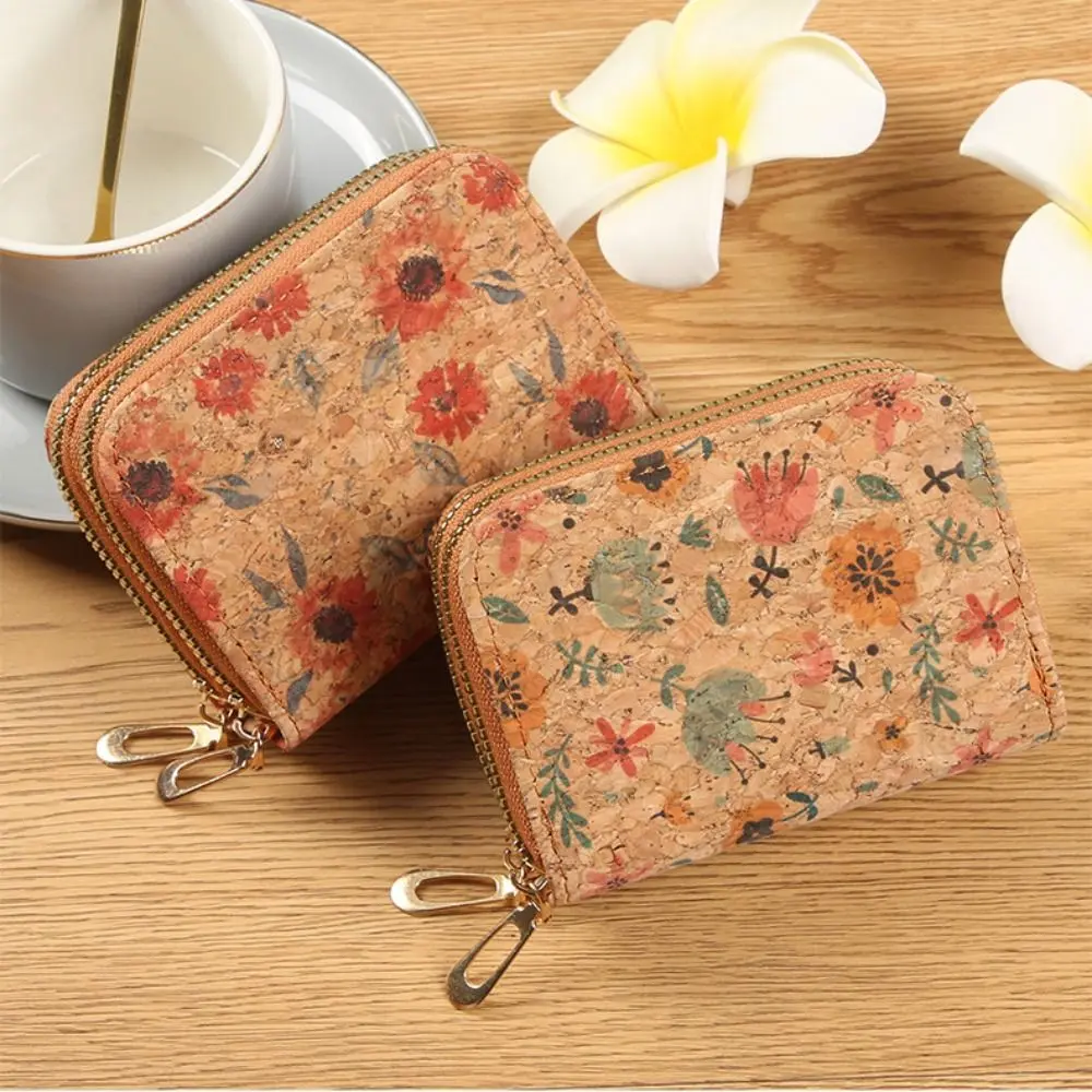 New PU Leather Short Wallet Printed Double Zipper Card Holder Money Bag Women Travel Organizer Mini Pouch Storage Bag