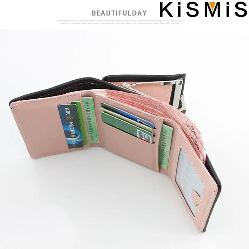 KISMIS Women's Short Wallet - Small Coin Purse with Hasp and Zipper, Cute Ladies' Card Purses