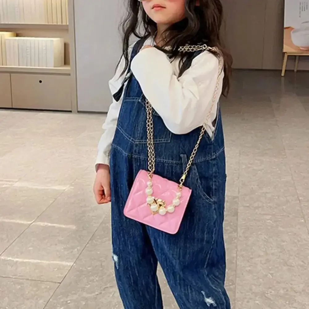 Women Handbag Faux Pearl Handle Golden Love Heart Detachable Metal Chain Mini Elegant Girl Single Shoulder Bag Purse Cute Wallet