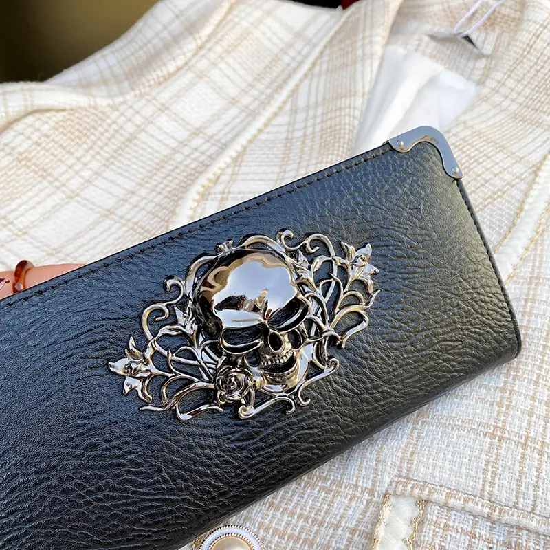 Famous Luxury Brand Design Women Men Long Wallets Skull Punk Style Wallets for Ladies Girl Money Pocket Card Holder Phone Bag