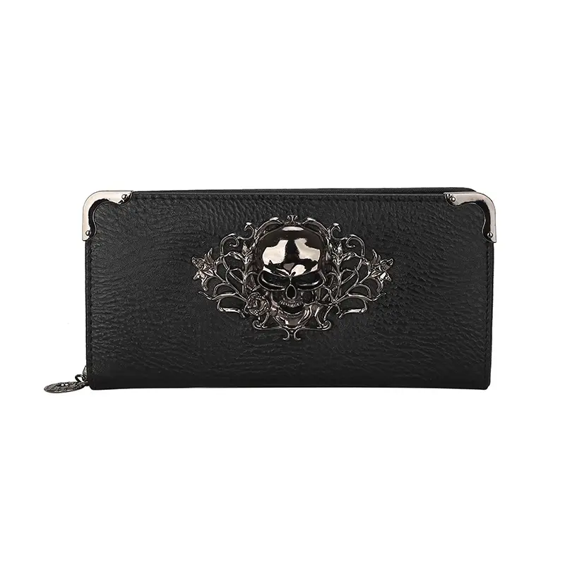 Famous Luxury Brand Design Women Men Long Wallets Skull Punk Style Wallets for Ladies Girl Money Pocket Card Holder Phone Bag