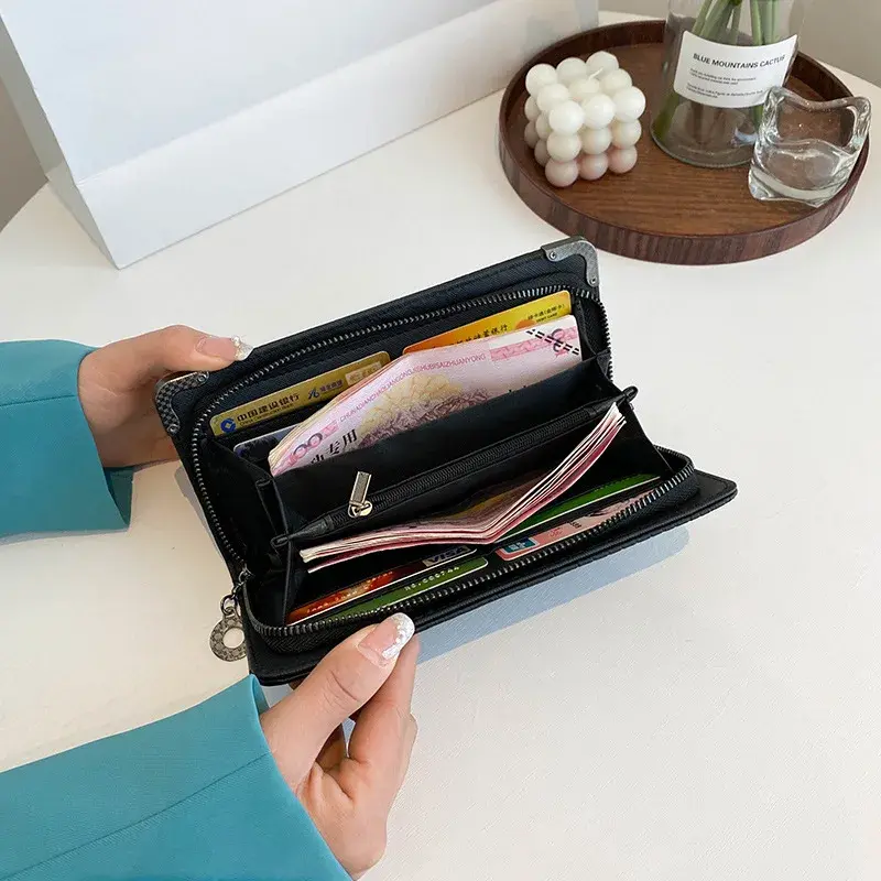 Unisex Long Men Women's Purse Punk Skull PU Leather Wallet Zipper Clutch Portable Casual Lady Cash Purse Wallet