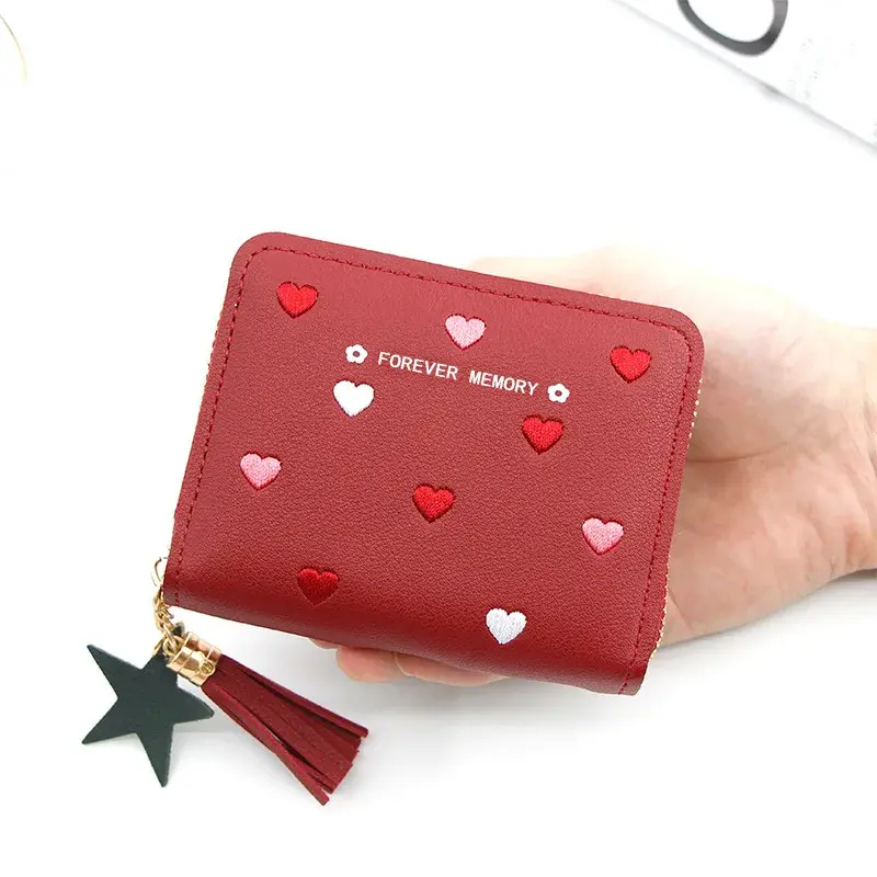 2024 NewKorean Version Women's Short Wallet Embroidered Clutch Zipper Coin Purse Girl Card Holder