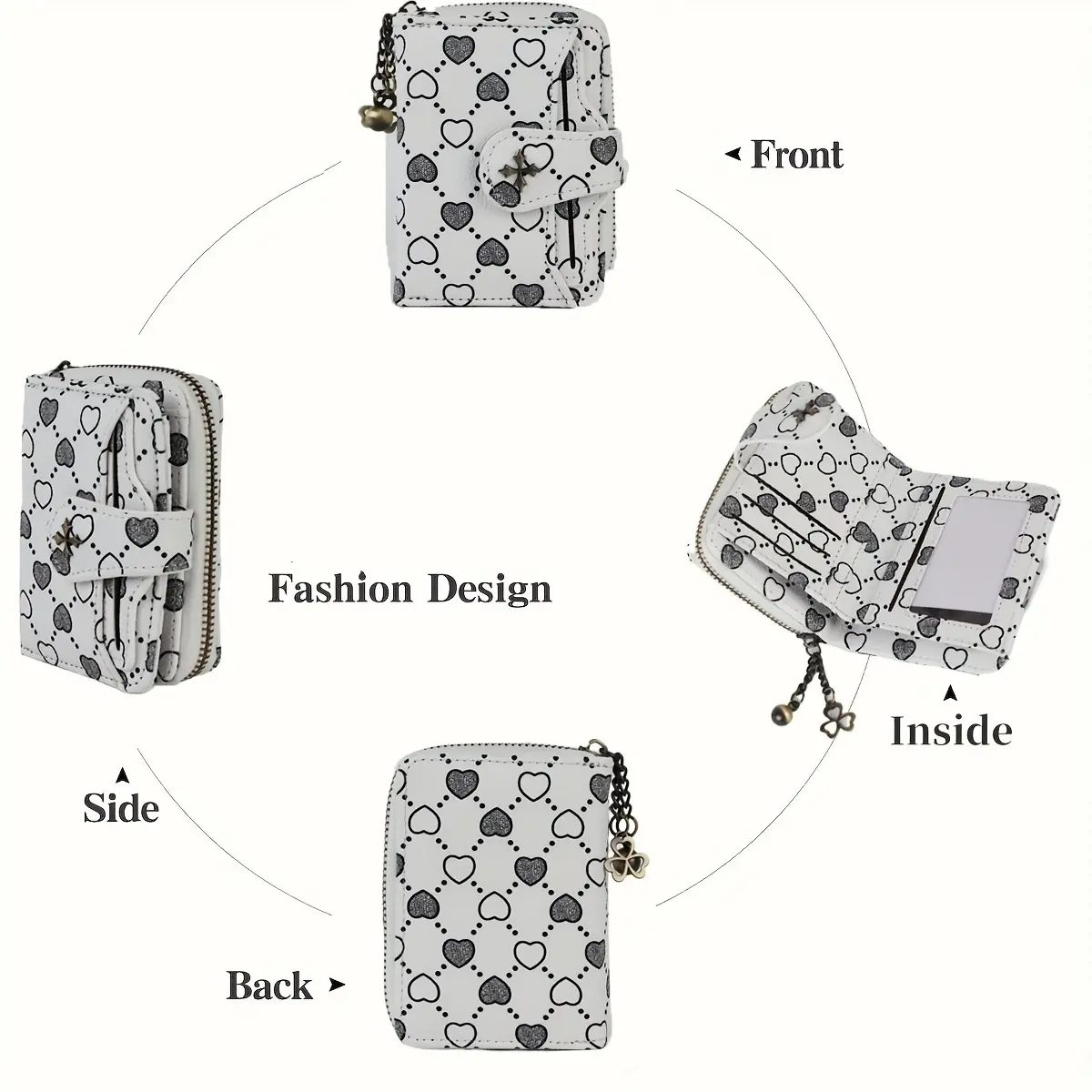 Avant-garde trend women's retro heart pattern short wallet with random pattern position