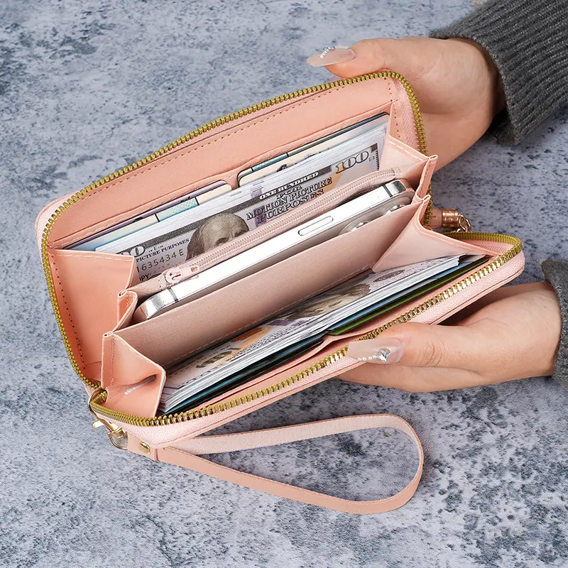 Korean version women's long wallet with mobile phone bag wallet, simple wallet, women's long wallet, tassel zipper handbag