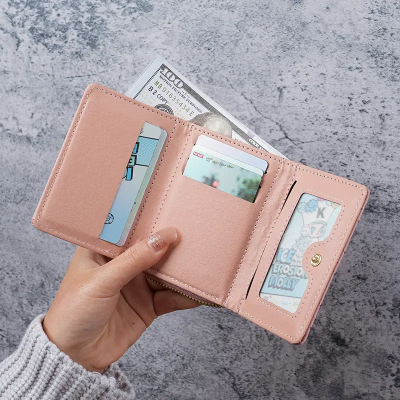 New Women's Wallet Short, Simple Embroidered Love PU Zero Wallet Multi Card Small Wallet Wallet Wallet Clip Card Bag