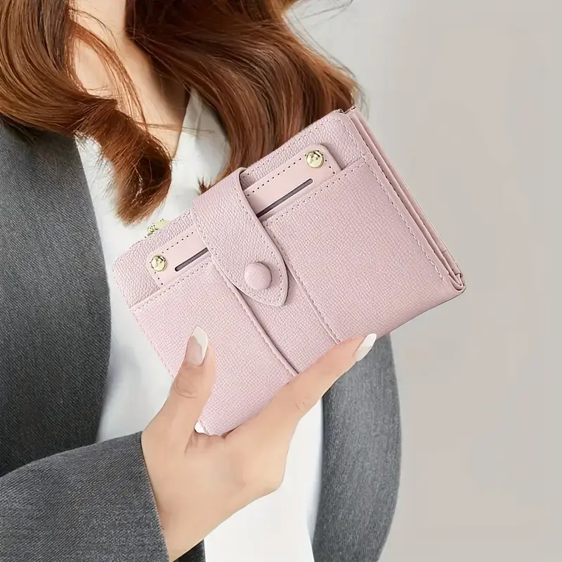 Women's Premium Leather Bifold Wallet PU Leather Zipper Money Bag Short Wallet Coin Purse Card Holder Fashion Simple Lady Wallet