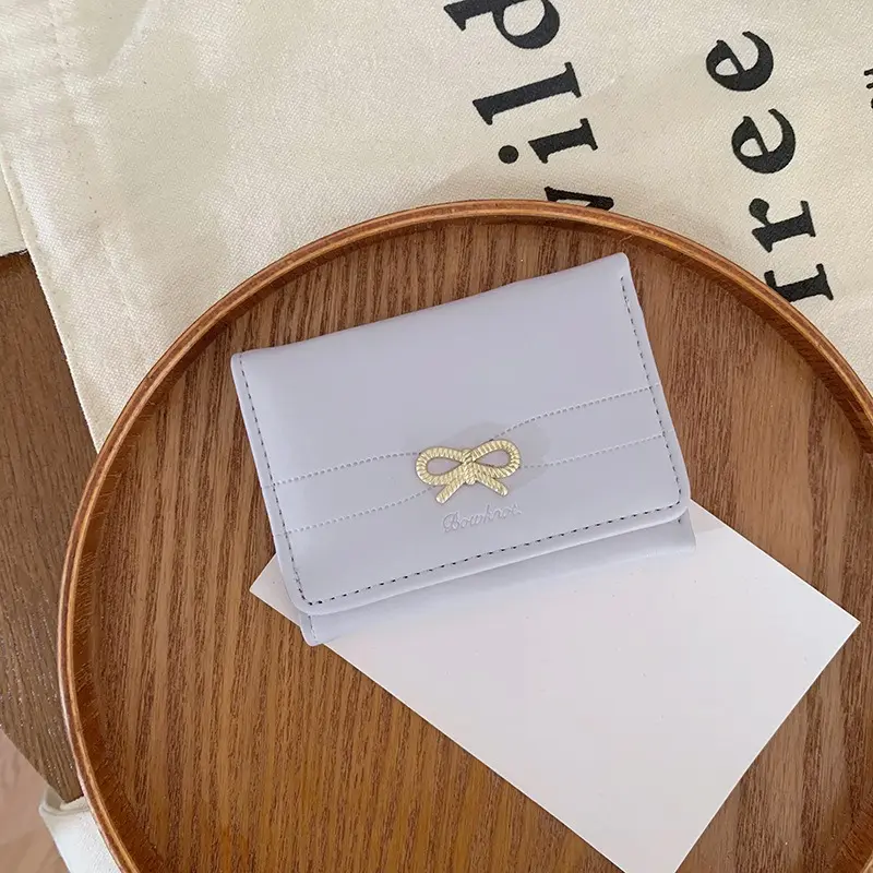 1Pcs Women's Wallet Ins Mini Bow Short Coin Purse Female Portable Simple Small Credit Card Holder Folding Wallets for Ladies