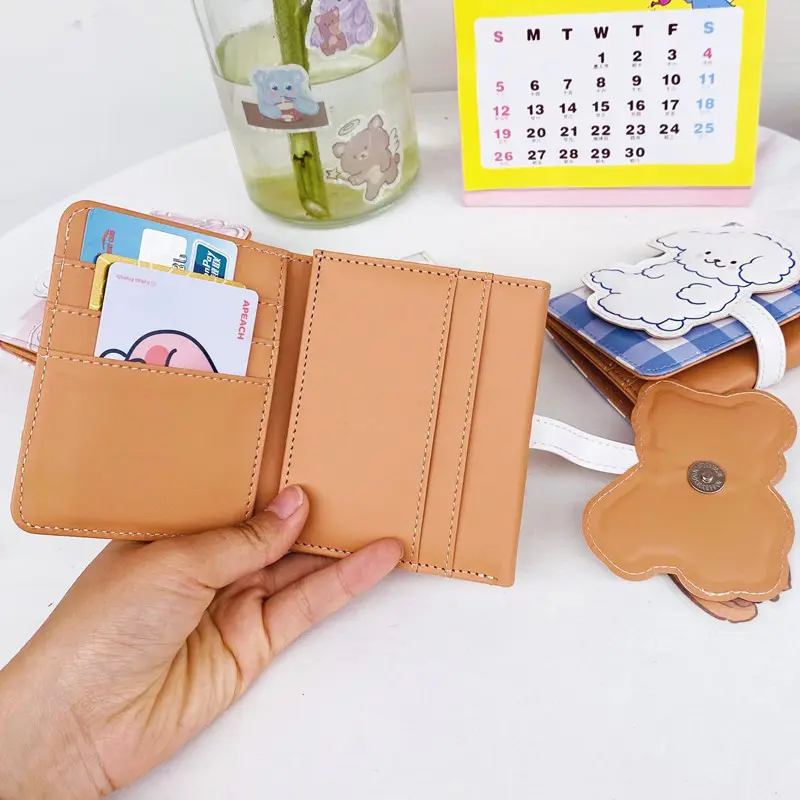 New Cute Bear Wallets For Women Small Hasp Girl Credit Card Holder For Pu Leather Coin Purse Female Wallet Short New 2024