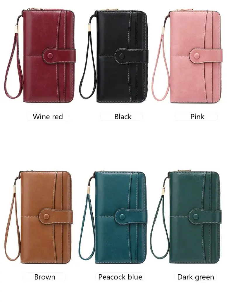 Vintage Elegant Women's Long Wallet RFID Bifold Multifunctional Zipper Handbag Coin Purse Multifunctional Credit Card Holder