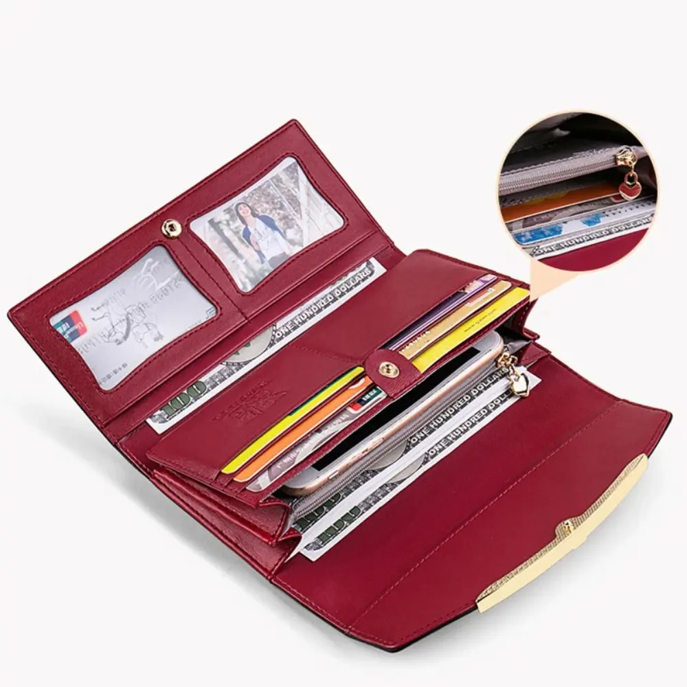 Genuine Leather Wallets	for Women Luxury Designer Purses RFID Card Holder Women's Long Handbag High Quality Ladies Gift