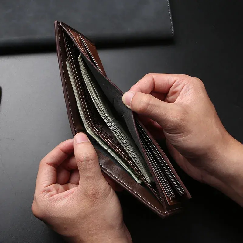 2025 Men Short Bifold PU Leather Wallet Credit ID Card Holder Large Capacity Purse Masculina Premium Wallet with Coin Bag Zipper