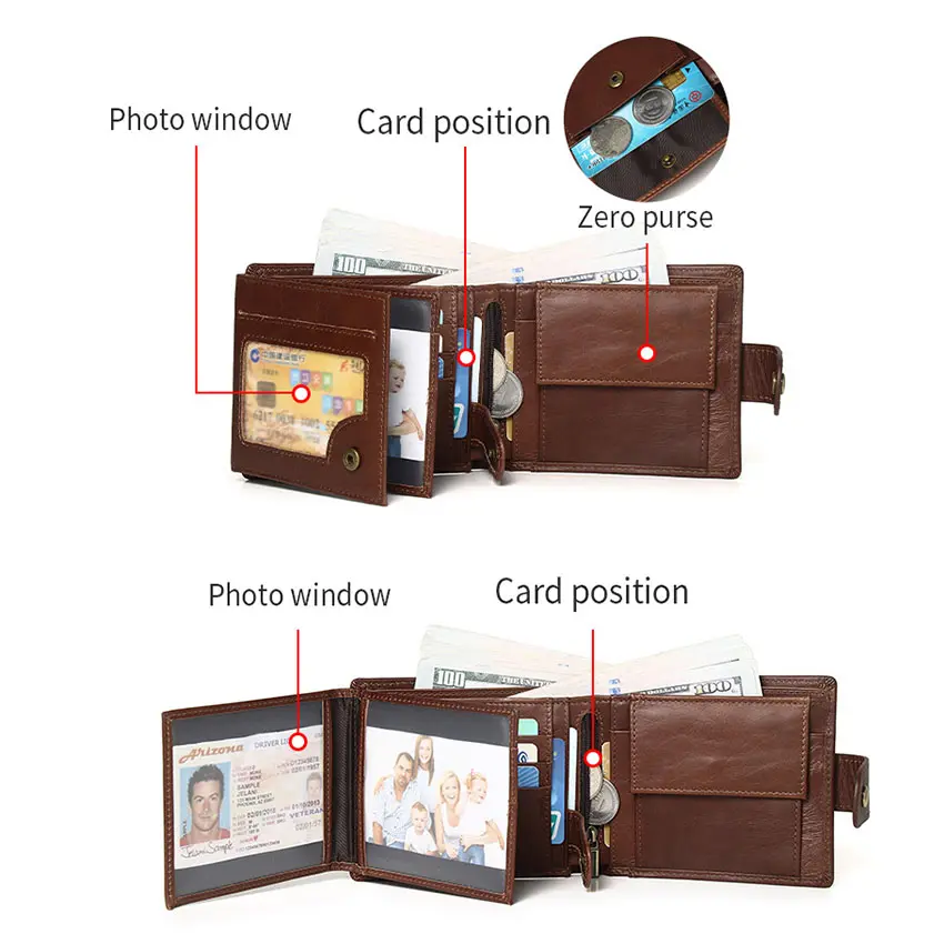 Classic Men's Genuine Leather Wallet Credit Card Holder RFID Coin Purse