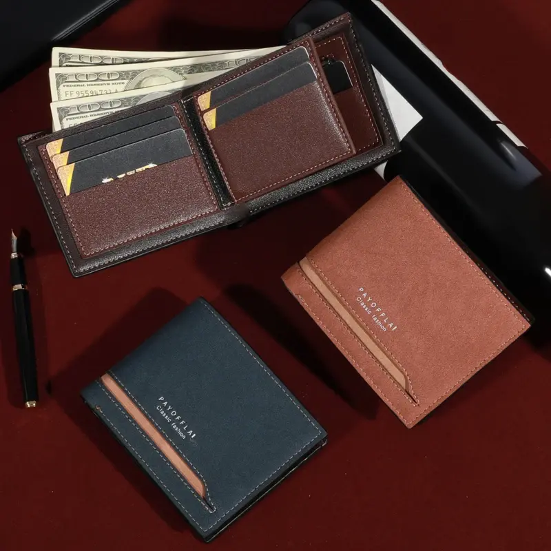 Men's Fashion Business Short Wallet with Zipper Coin Pocket  Luxury Brand Card Slots Horizontal Soft Synthetic Leather Wallet