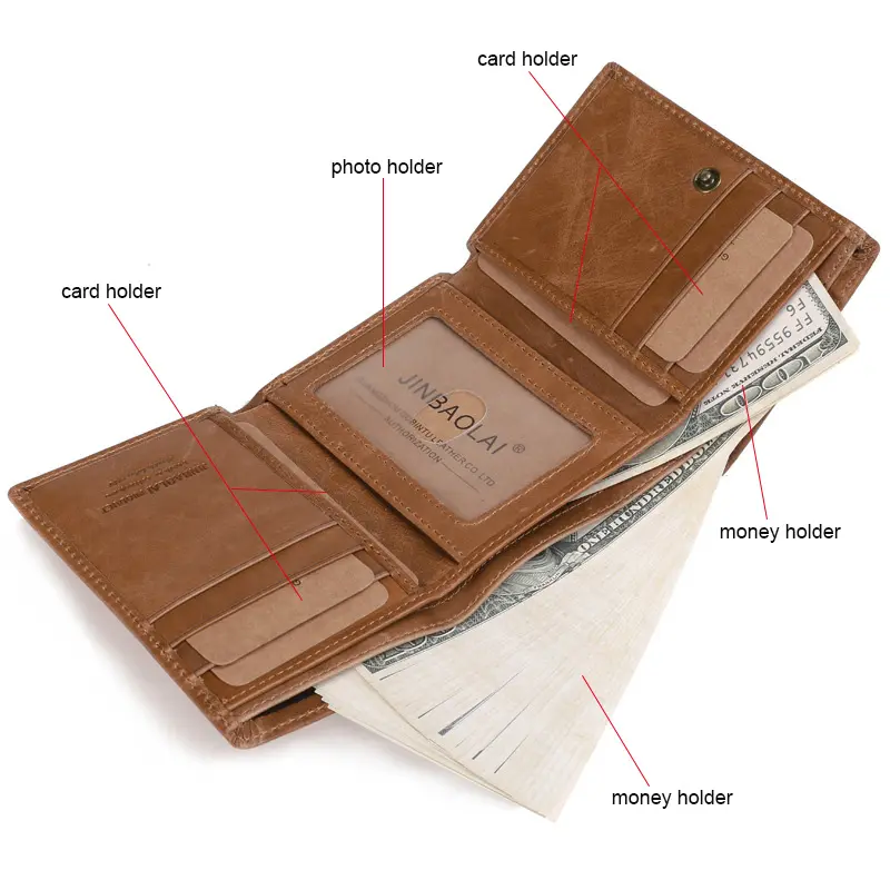 JINBAOLAI Genuine Cow Leather Men Wallets Card Holder Note Compartment Short Wallets Vintage Brand High Quality Purses For Male