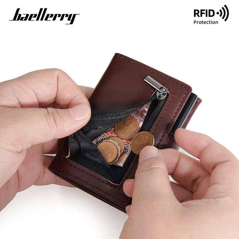 New Simple Short Men RFID Wallets Top Quality Card Holder Zipper Male Purses Coin Pocket Photo Holder Men's Card Clips