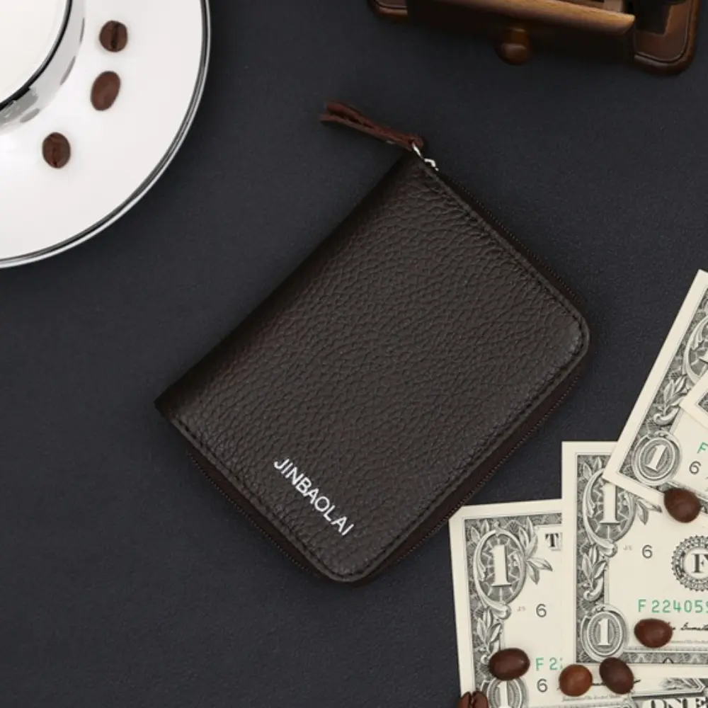 Genuine Leather Multi-card Slot Zipper Card Holder Wallet High-capacity MIni Wallets Solid Color Premium Texture