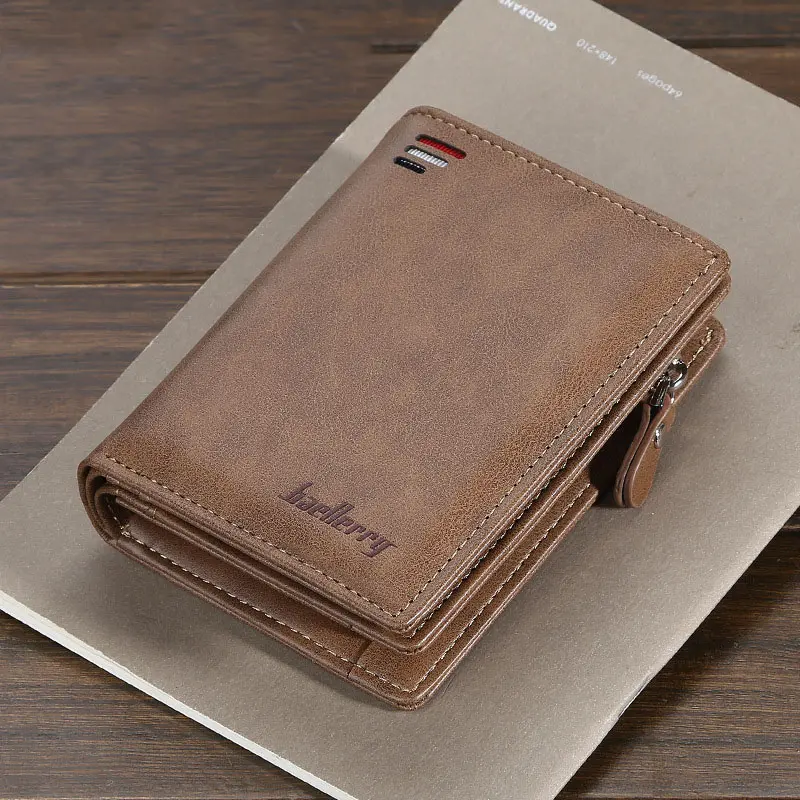 2025 New PU Leather Men Wallet High Quality Zipper Short Desigh Card Holder Money Clip Male Purse Vintage Coin Men Bifold Wallet
