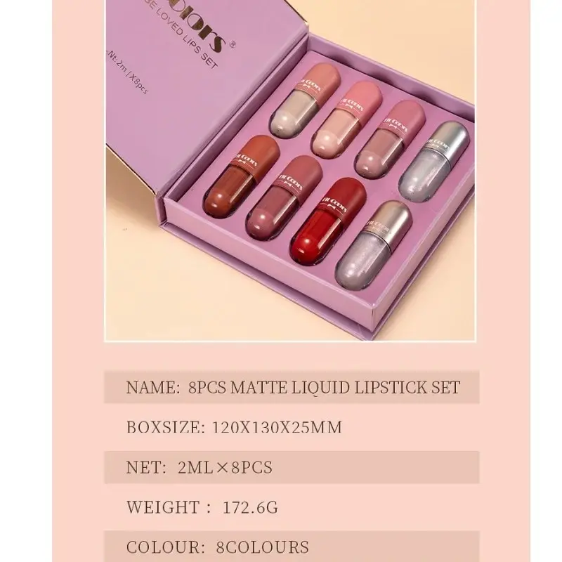 8pcs Velvet Finish Lip Gloss Set Long Lasting Liquid Lipstick Non Stick Easy Apply Mist Lipsticks Gift Beauty Makeup