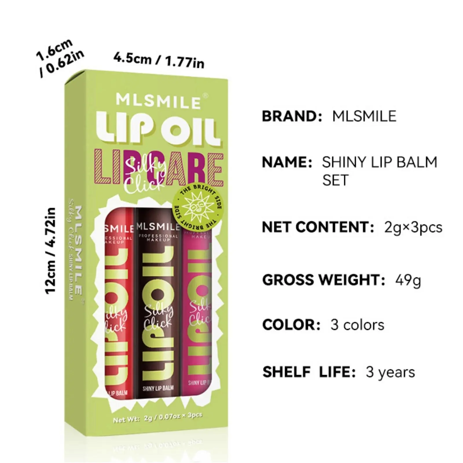 MLSMILE 3pcs Long Lasting Lipstick Set Moisturizing Cream Tint Pearl Mirror Lip Gloss Easy Color Pressed Solid Lipstick