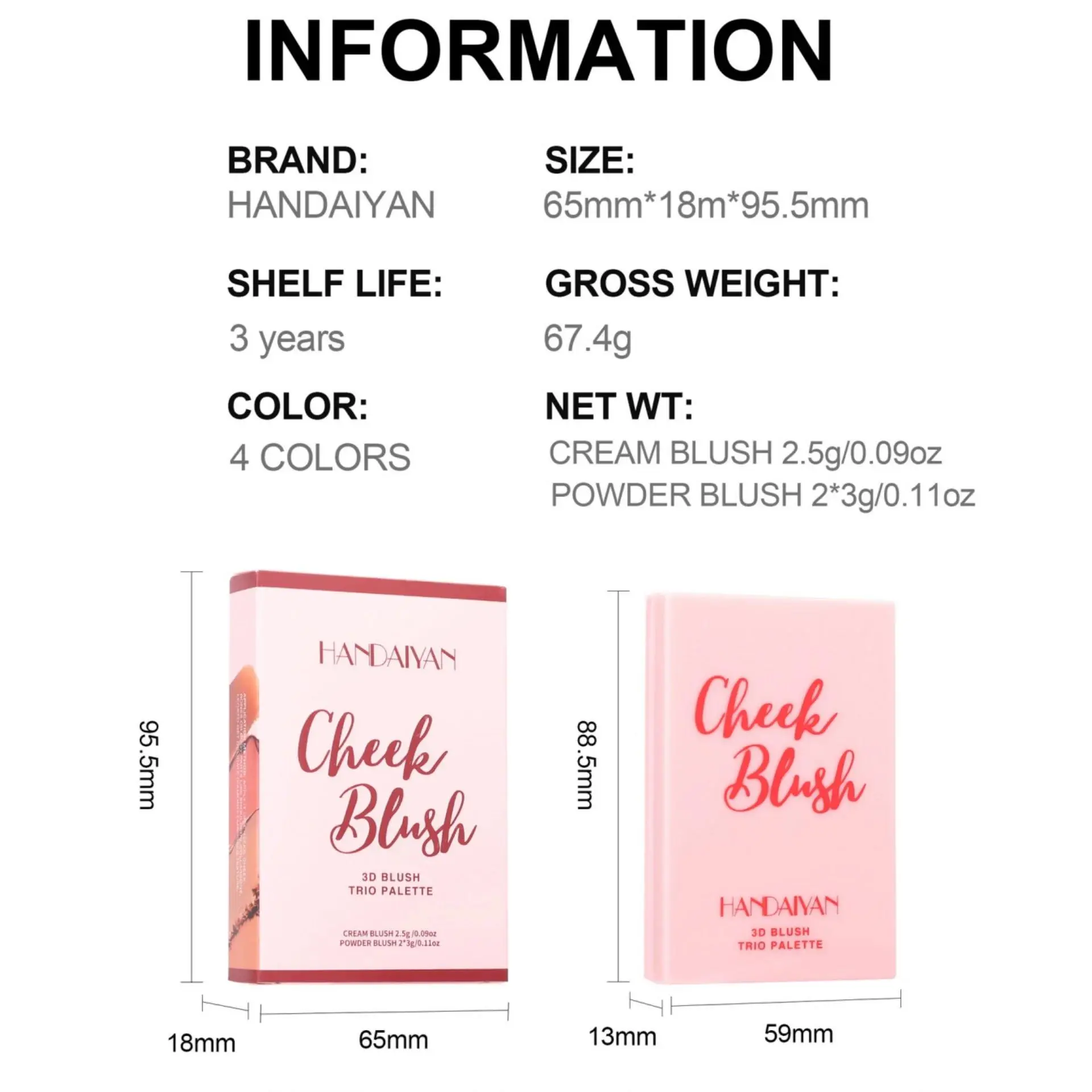 Long Lasting Cheek Rouge Three Color Blush Palette Natural Matte Pink Highlighter Makeup Beauty Cosmetic