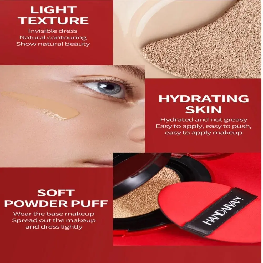 Long Wear Air Cushion Foundation Natural Finish Whitening Concealer Oil Free Makeup Base for Women Lightweight Cover