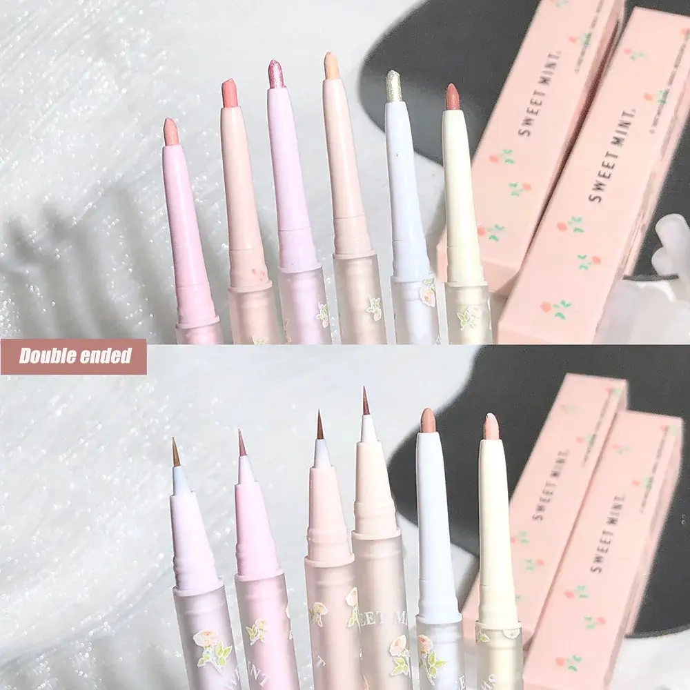 Double Headed Silkworm Pen Glitter Eyeshadow Stick Eyeliner Pen Matte High-gloss White Silver Eye Liner Pen Makeup Brighten Tool