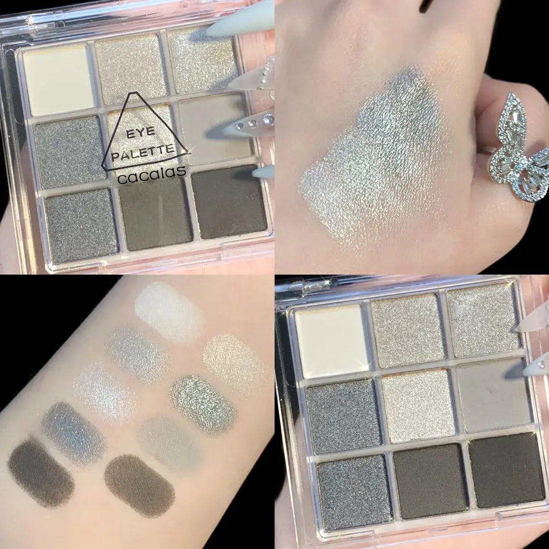 9 Colors Cool Toned Eyeshadow Palette Black Smokey Palette Matte Glitter Eyeshadow Palette Smoky Eye Shadow Eye Pigments Palett