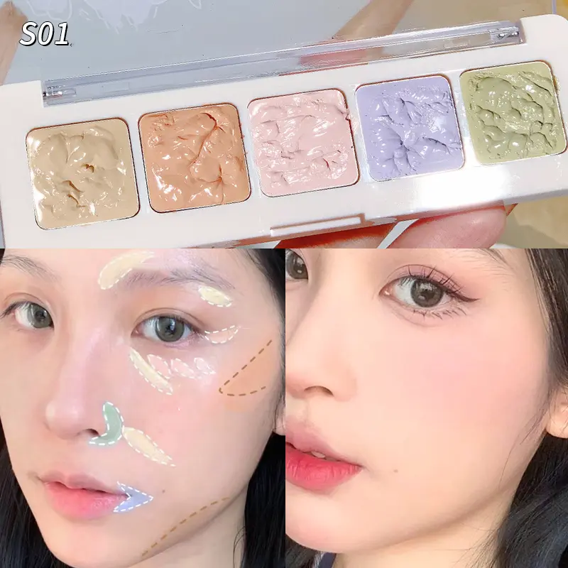 Five-color Concealer Palette Moisturize Natural Facial Cream Cover Dark Circles Acne Professional Makeup Cosmetic Even Skin Tone