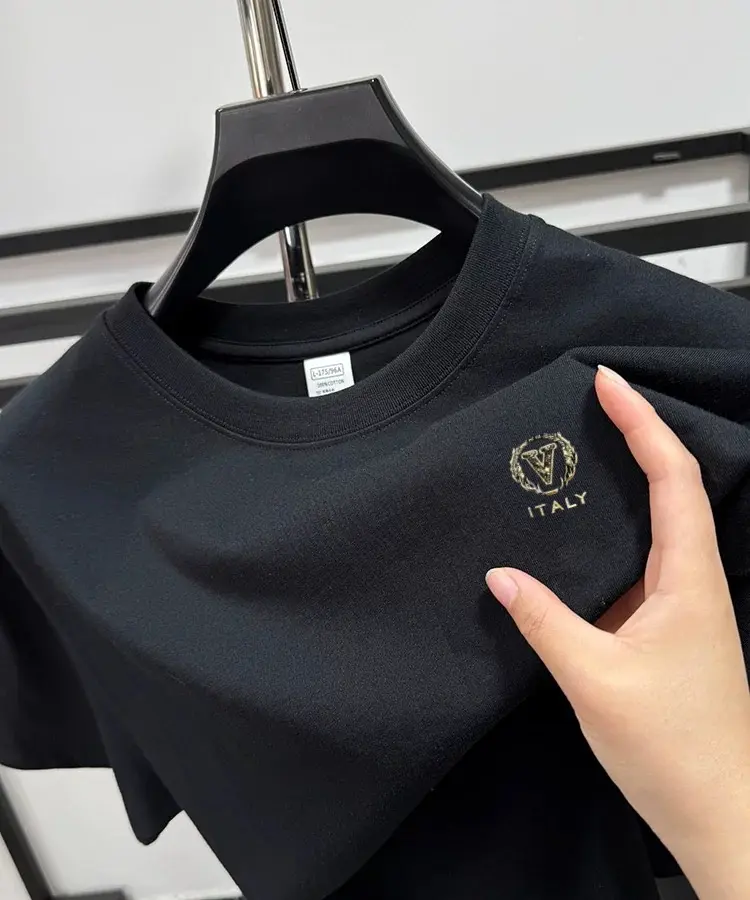 High quality100% cotton short sleeve T-shirt luxury brand letter embossed top Korean fashion casual round neck men's clothing