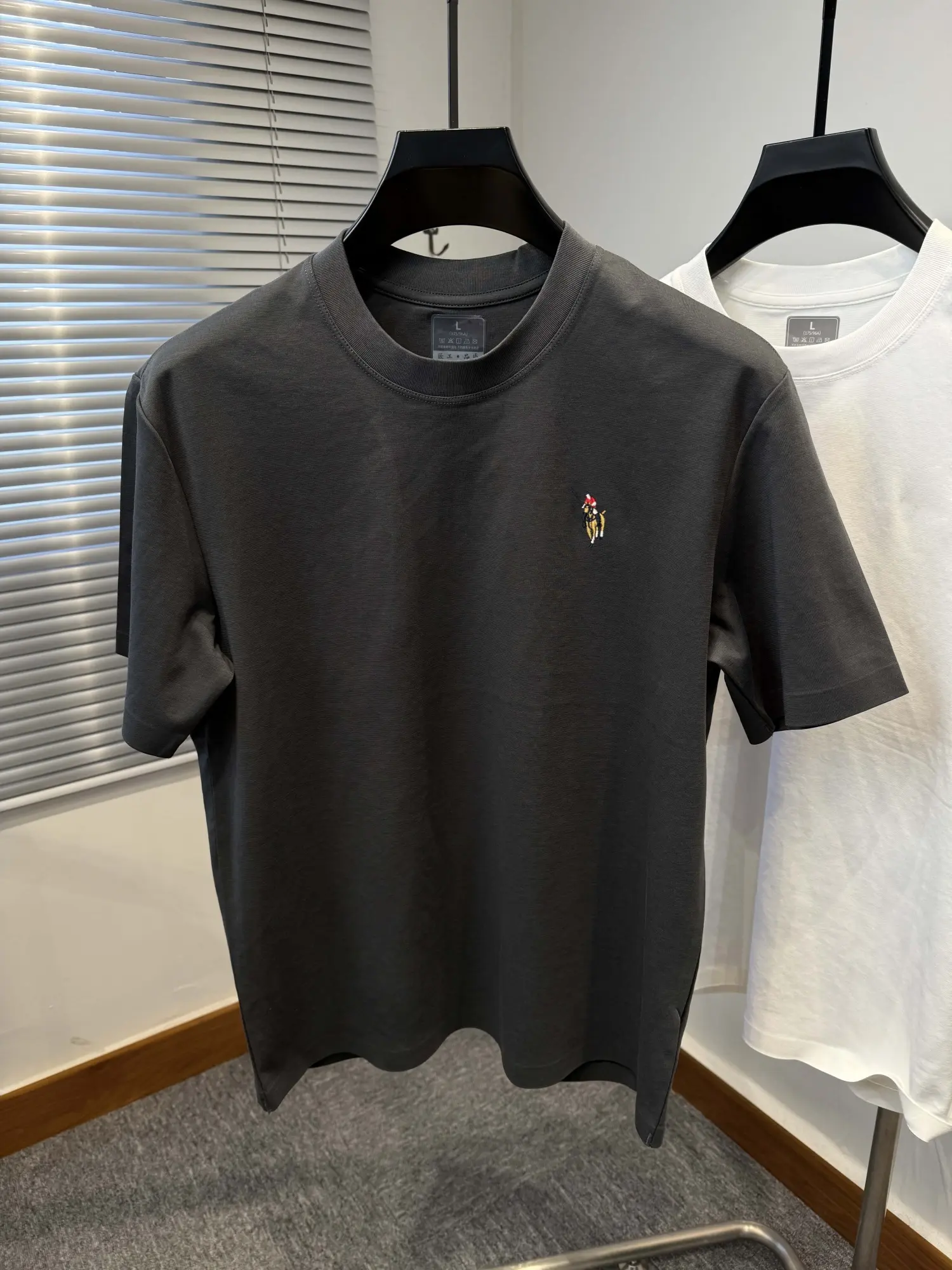 High end brand embroidered short sleeve T-shirt men summer ice silk breathable cotton fashion loose casual round neck Paul top