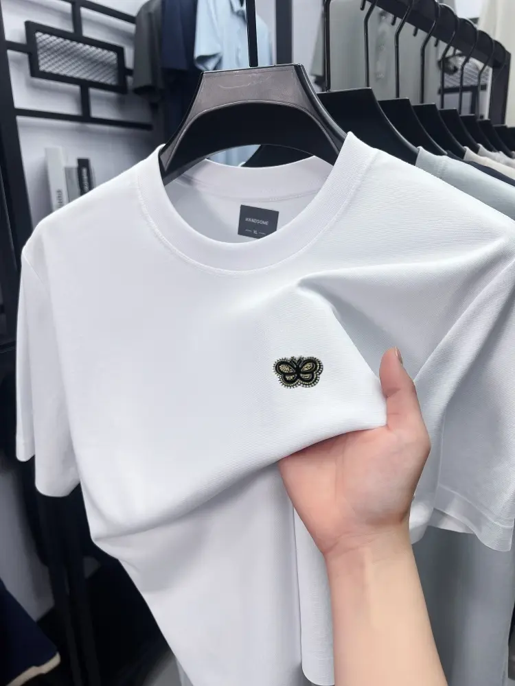 High quality ice silk cotton men short sleeve T-shirt cool breathable fashion brand butterfly print summer casual round neck top