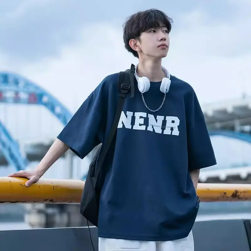 Short sleeved T-shirt men's summer trend half sleeved men's top loose trendy brand men's five quarter sleeved clothes