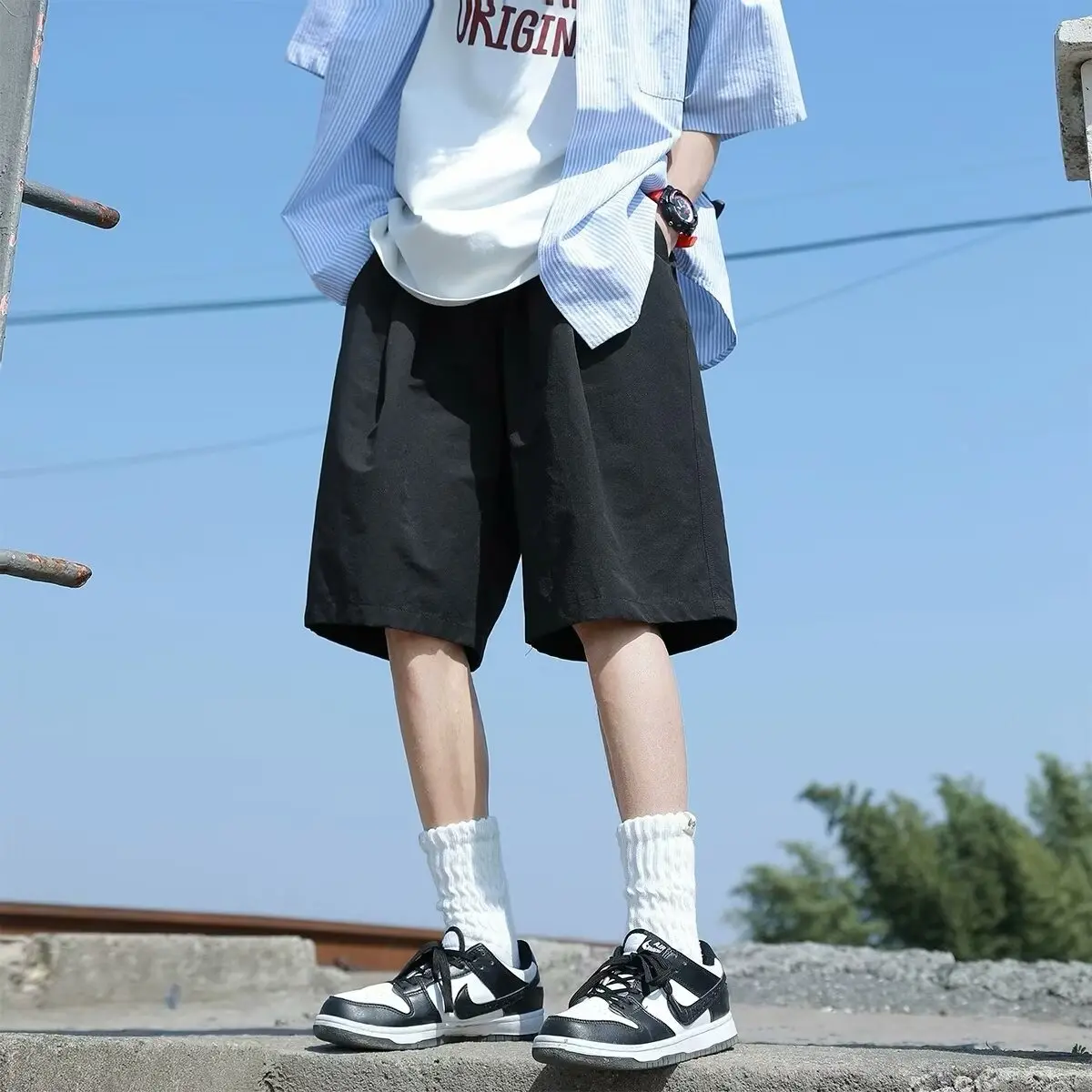 Short pants for men's summer new straight leg men's sports mid length pants, thin, breathable, loose and cool pants