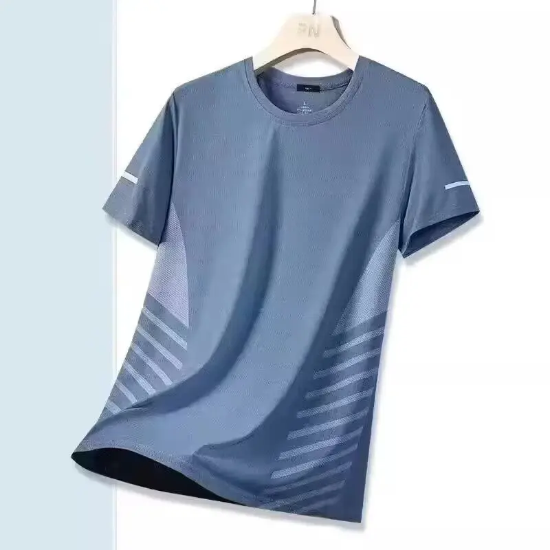 Ice silk quick drying T-shirt men's short sleeved summer men's plus size half sleeved clothes outdoor running sports T-shirt