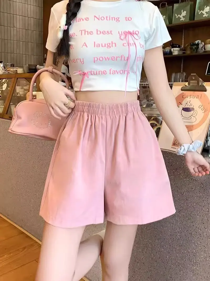 Workwear shorts for women in summer, thin, high waisted, casual, wide leg, quick drying, sporty, versatile, five quarter pants