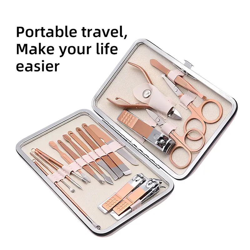 7/10/12/15/18PCS Nail Clippers Set Stainless Steel Manicure Kit Professional Nail Scissors Cuticle Trimmer with Travel Case