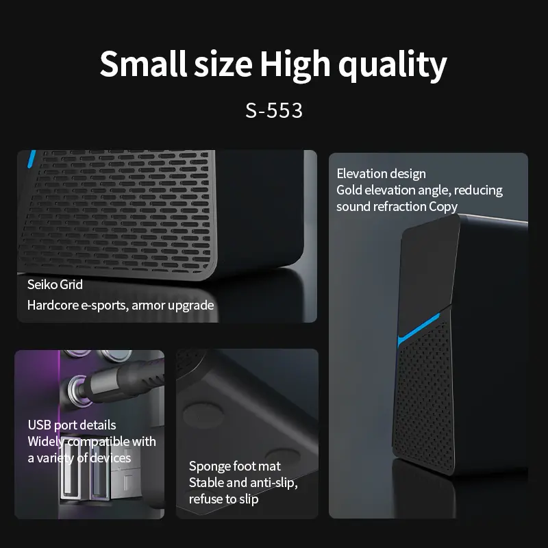 SOREX S-553 wired sound computer desktop subwoofer home desktop laptop small speaker USB multimedia high quality black
