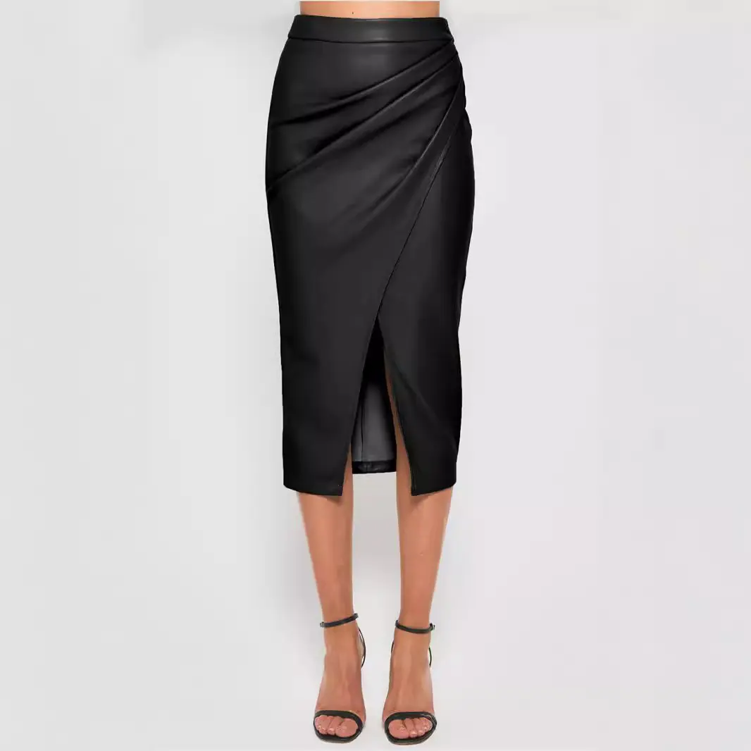 Skirts Women split autumn winter high waist zipper pile pleated leather sexy package hip Women's Skirts Clothing WSL6975