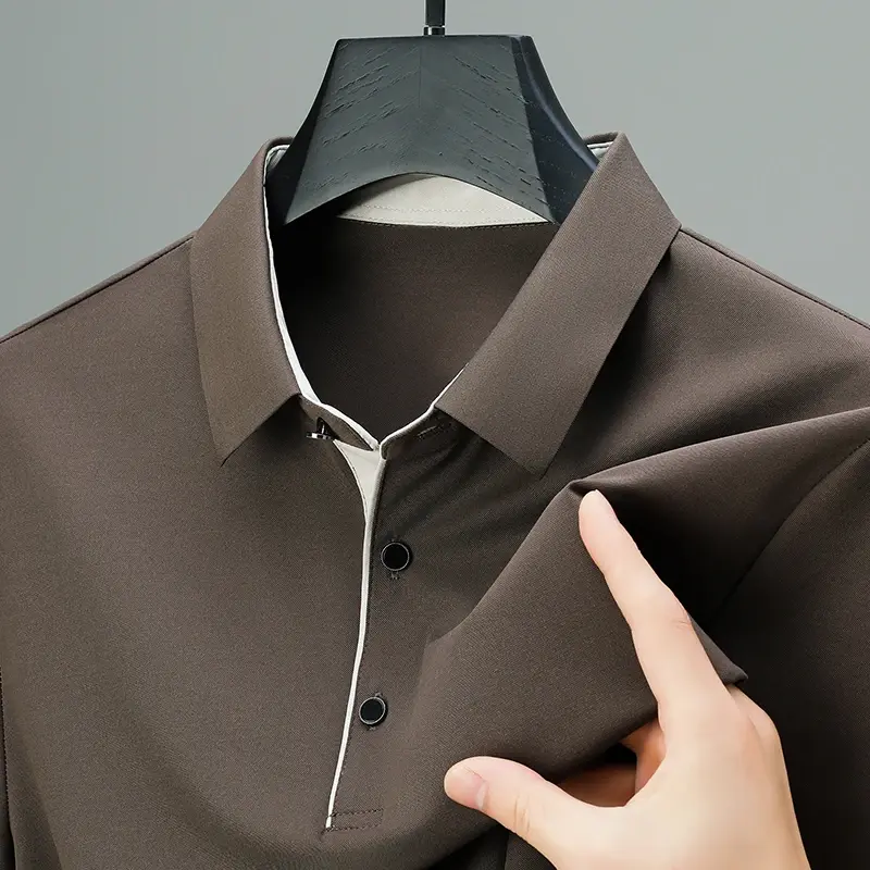 2025 New Men's Business Casual Short Sleeved Shirt Solid Color Polo Shirt Fashionable Breathable Comfortable Versatile Top
