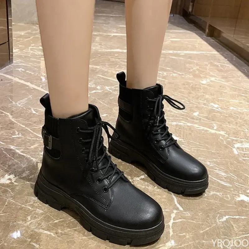 Winter New Fashion Belt Buckle Solid Color Splice Short Boots Women's Round Head  Soft Sole Shoes Warm Versatile Women's Shoes